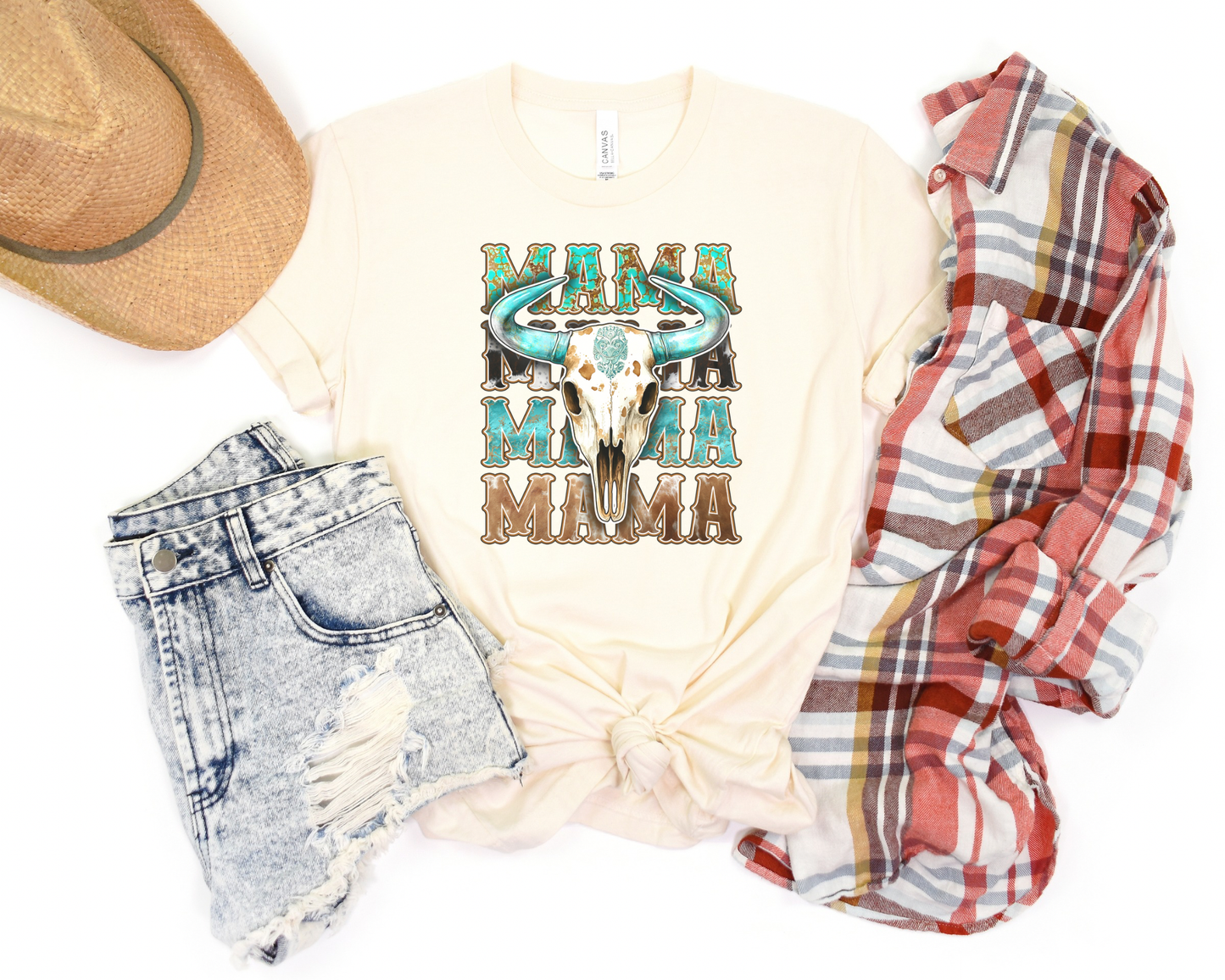 Mama’s Wild Spirit - Turquoise & Bull Skull Graphic Tee