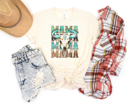 Mama’s Wild Spirit - Turquoise & Bull Skull Graphic Tee